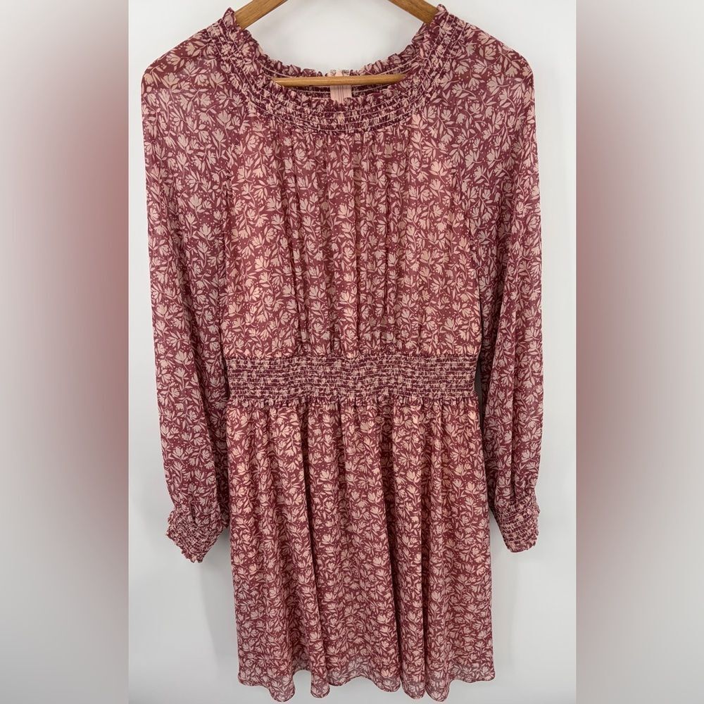 Gal Meets Glam wimberly floral long sleeve smocked mini dress women’s size 12